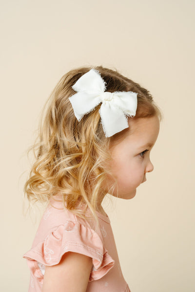 Chiffon Bow - Dove White Clip