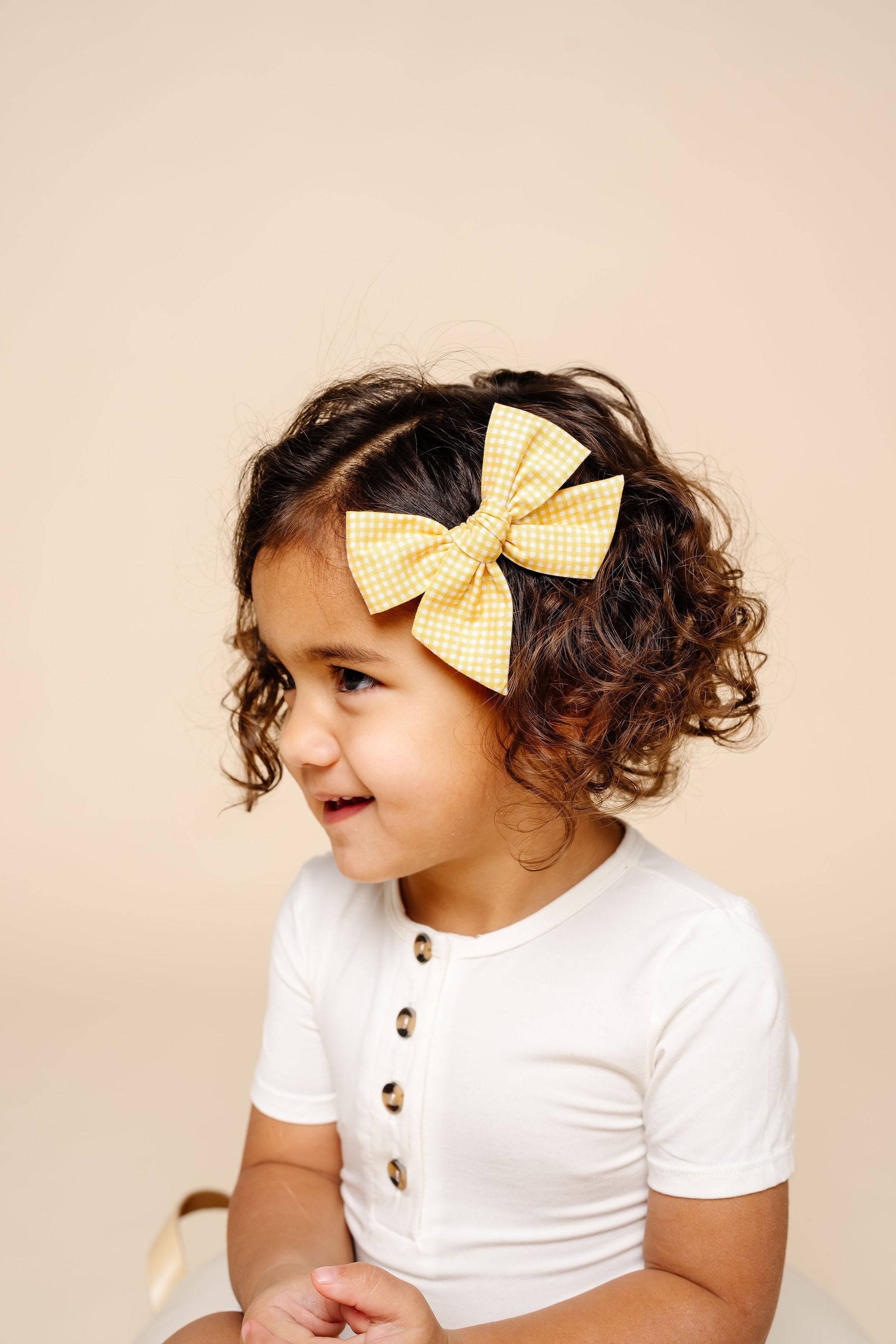 Linen Bow - Yellow Gingham Clip