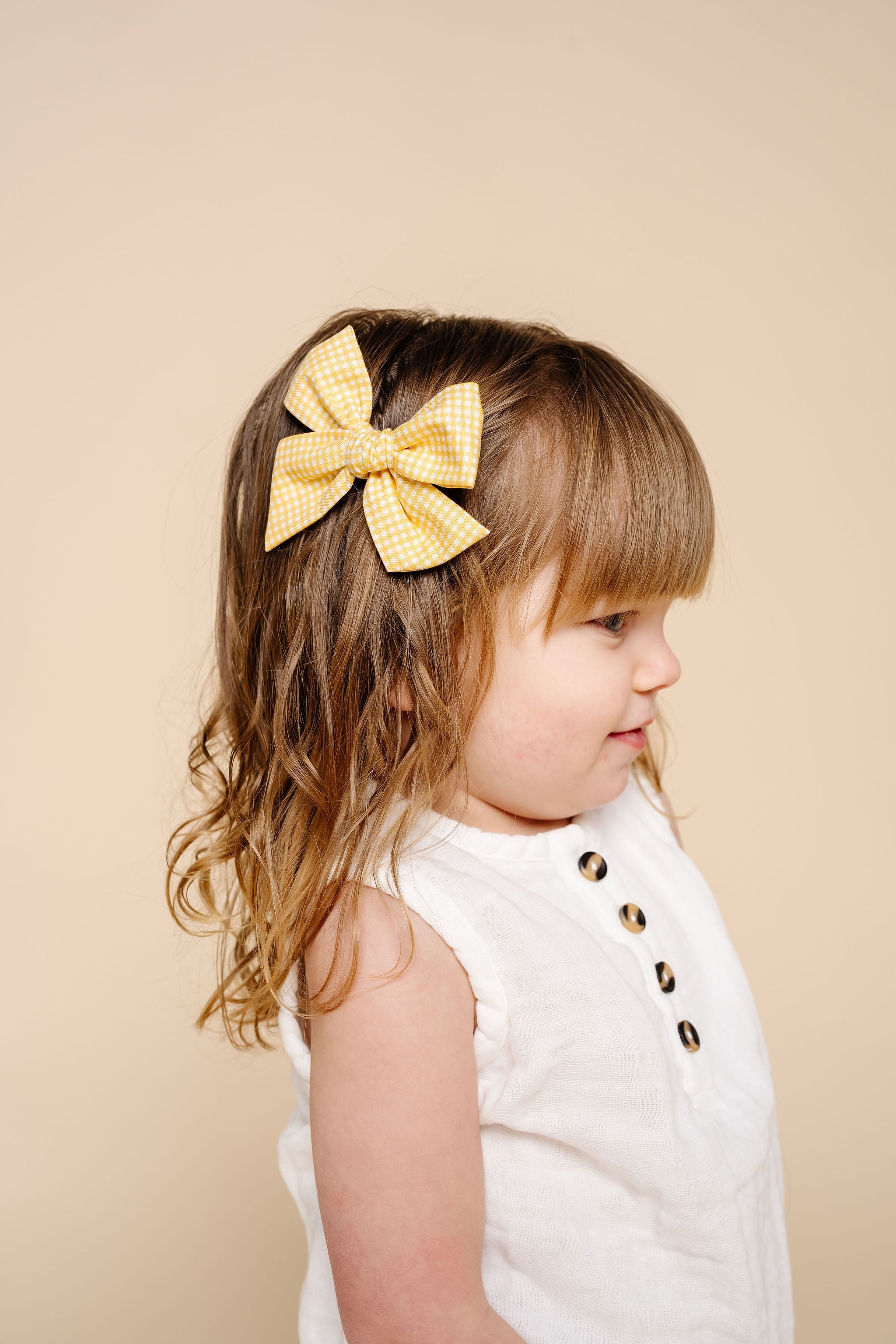 Linen Bow - Yellow Gingham Headband