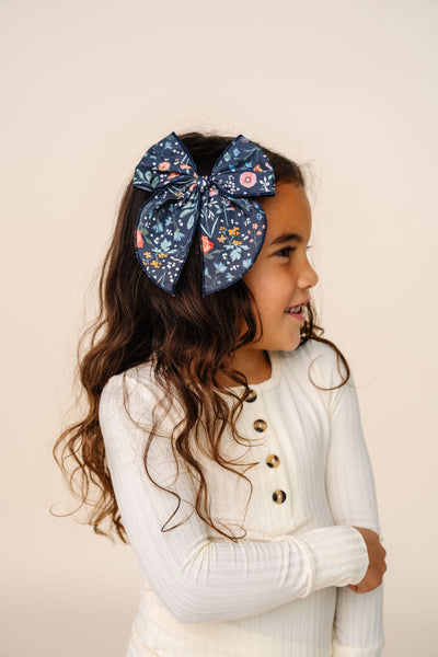 Heirloom Bow - Navy Floral Clip