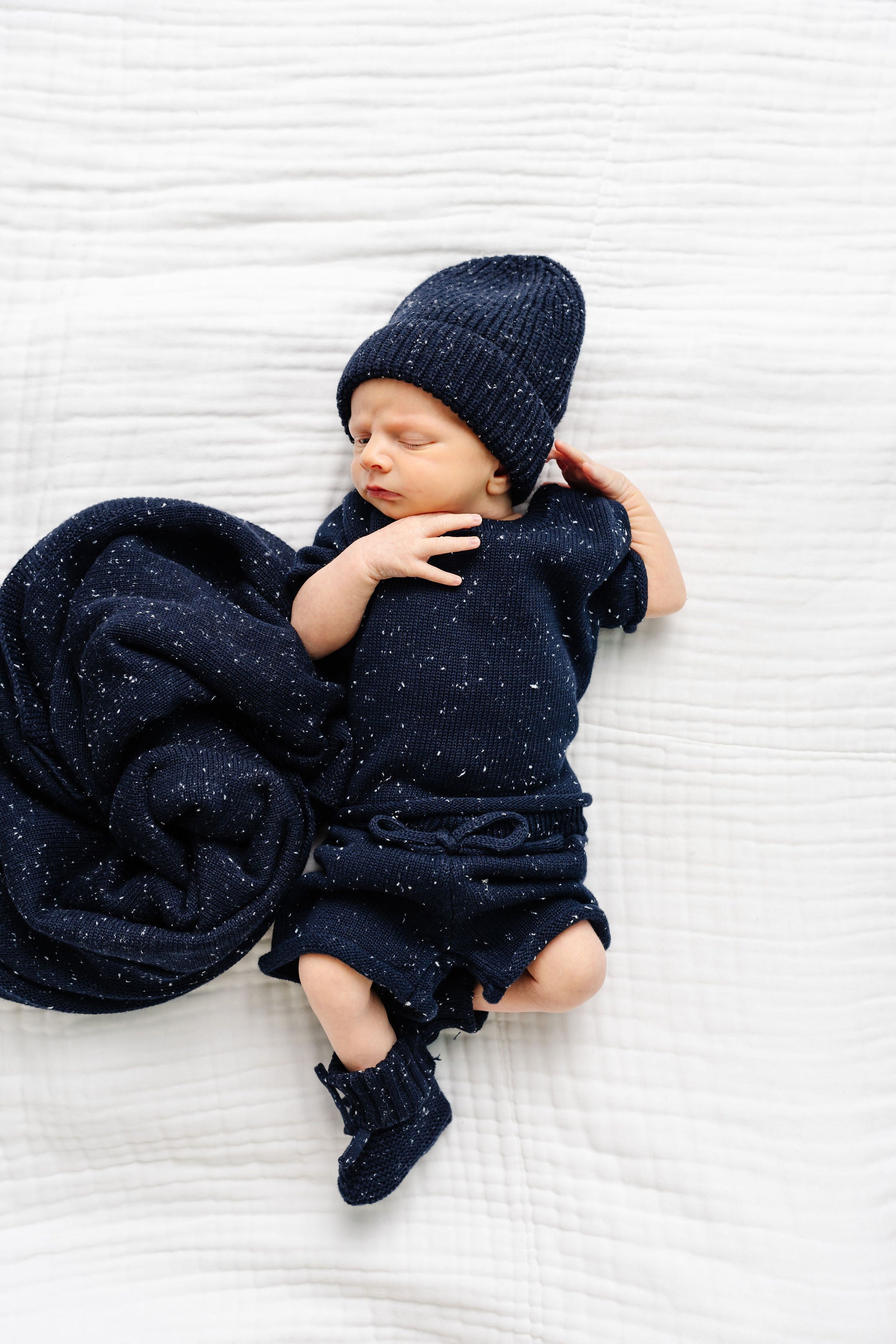 Knit Shirt + Short Set - Navy Speckle