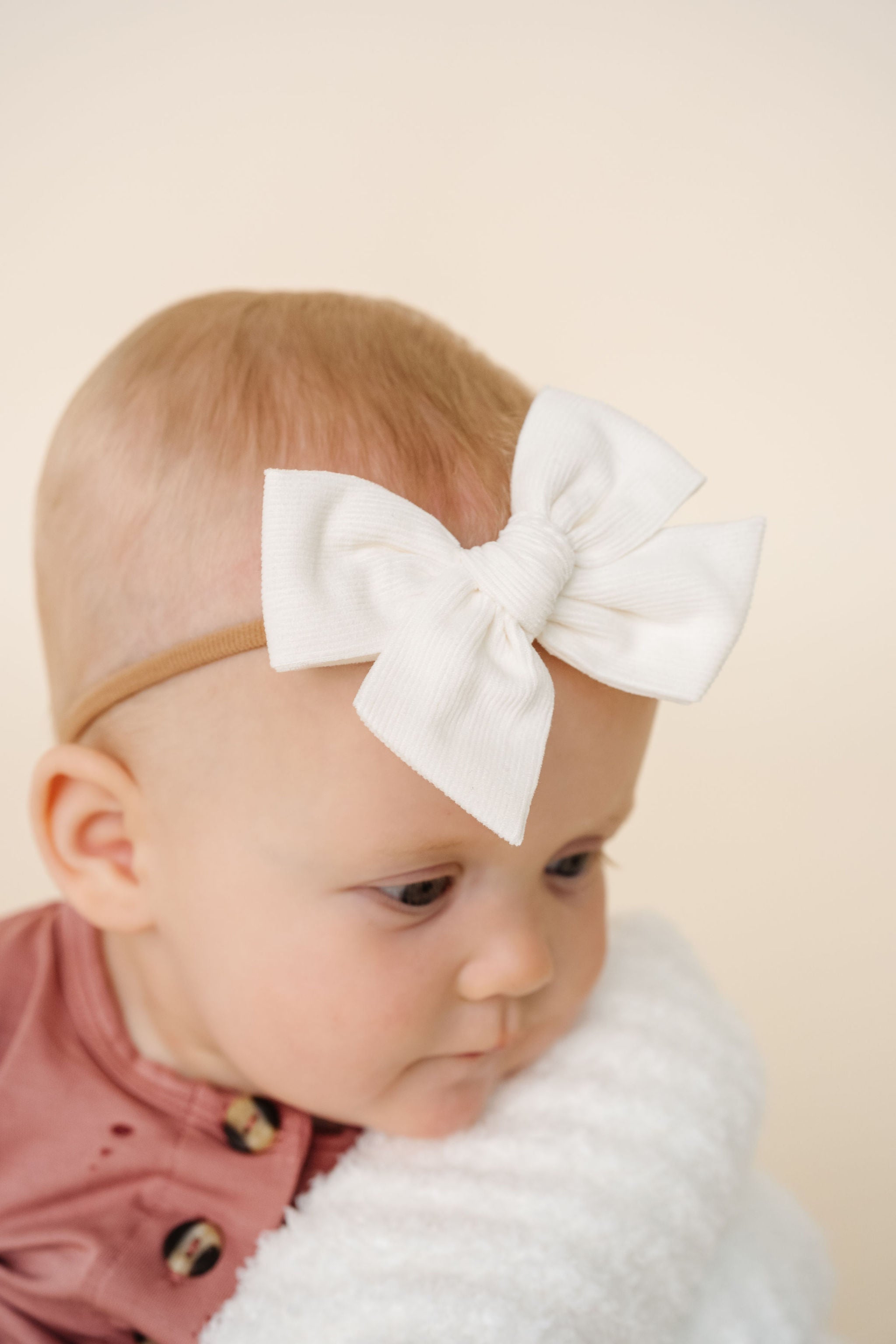 Linen Bow - Ivory Corduroy Headband