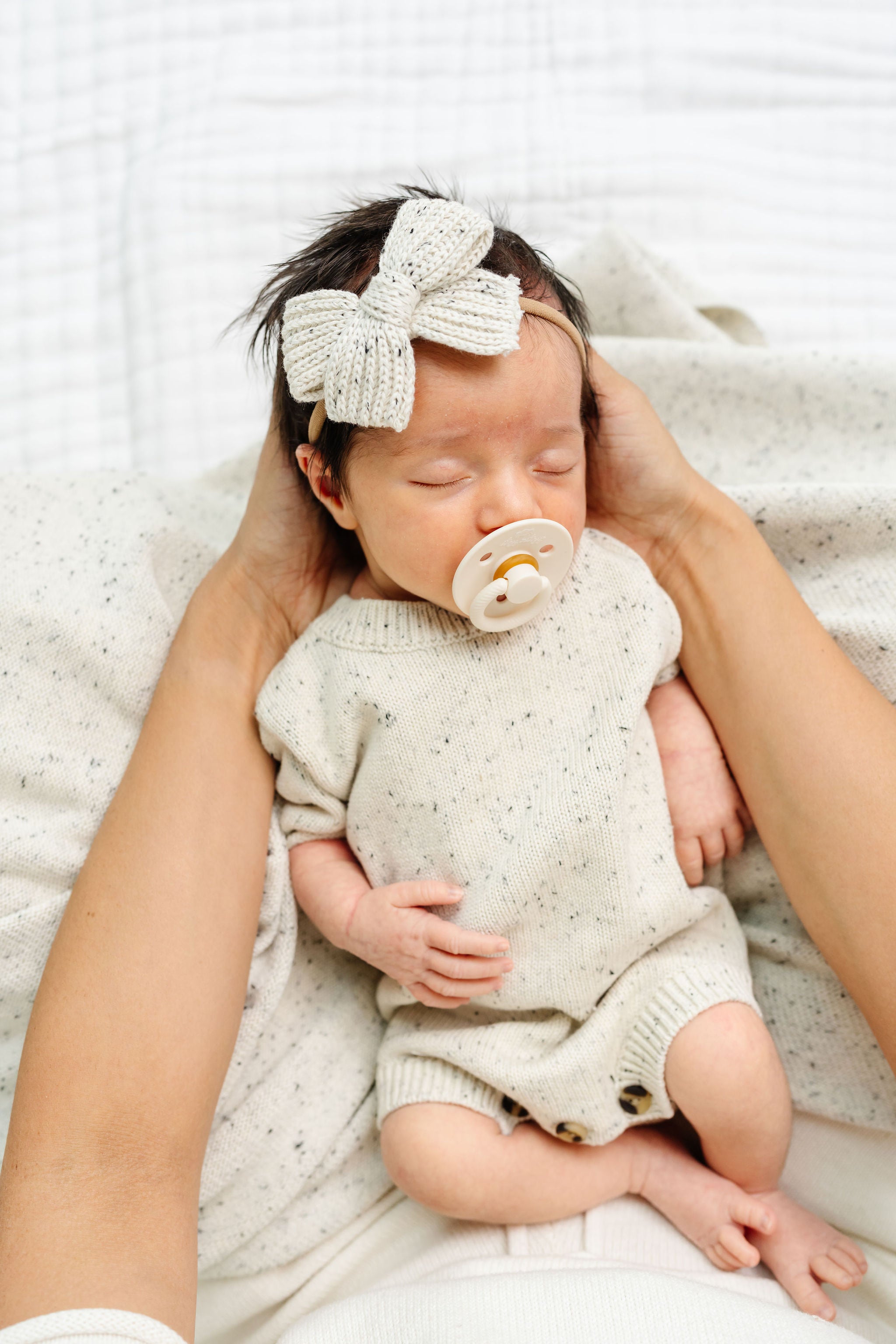 Sweater Bow - Cream Speckle Chunky Knit Headband