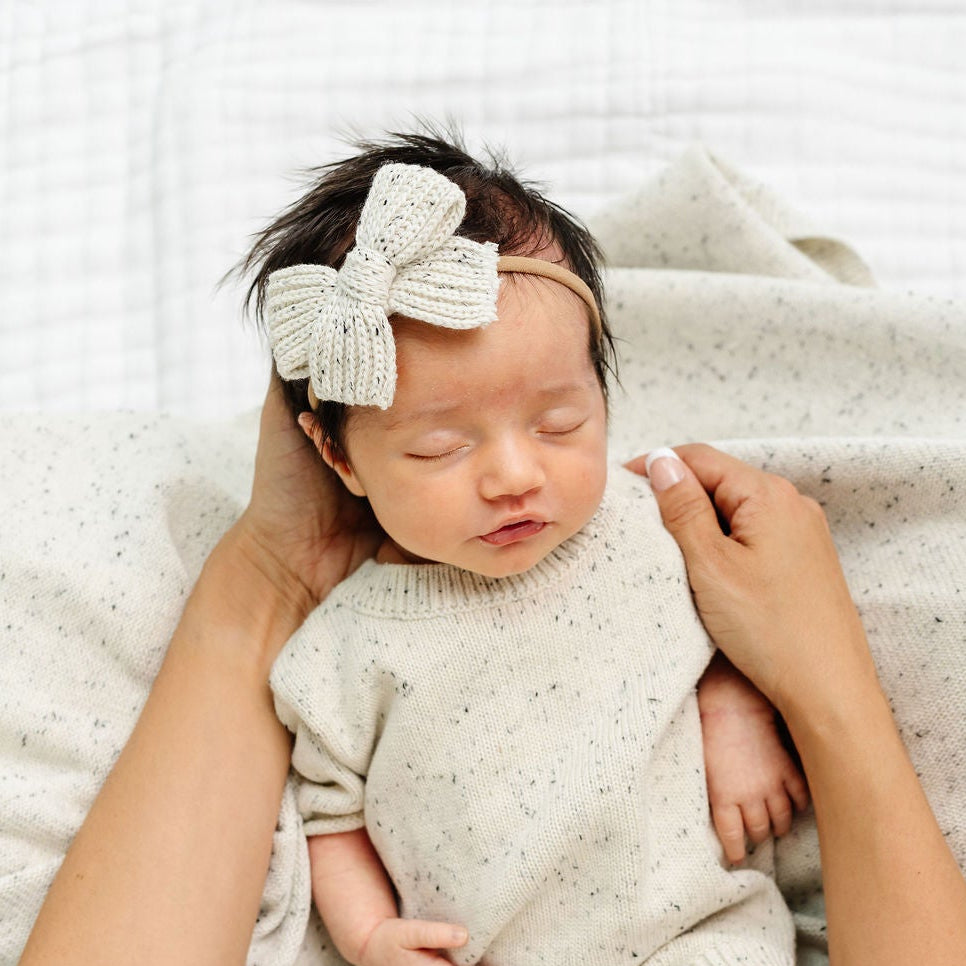 Sweater Bow - Cream Speckle Chunky Knit Headband
