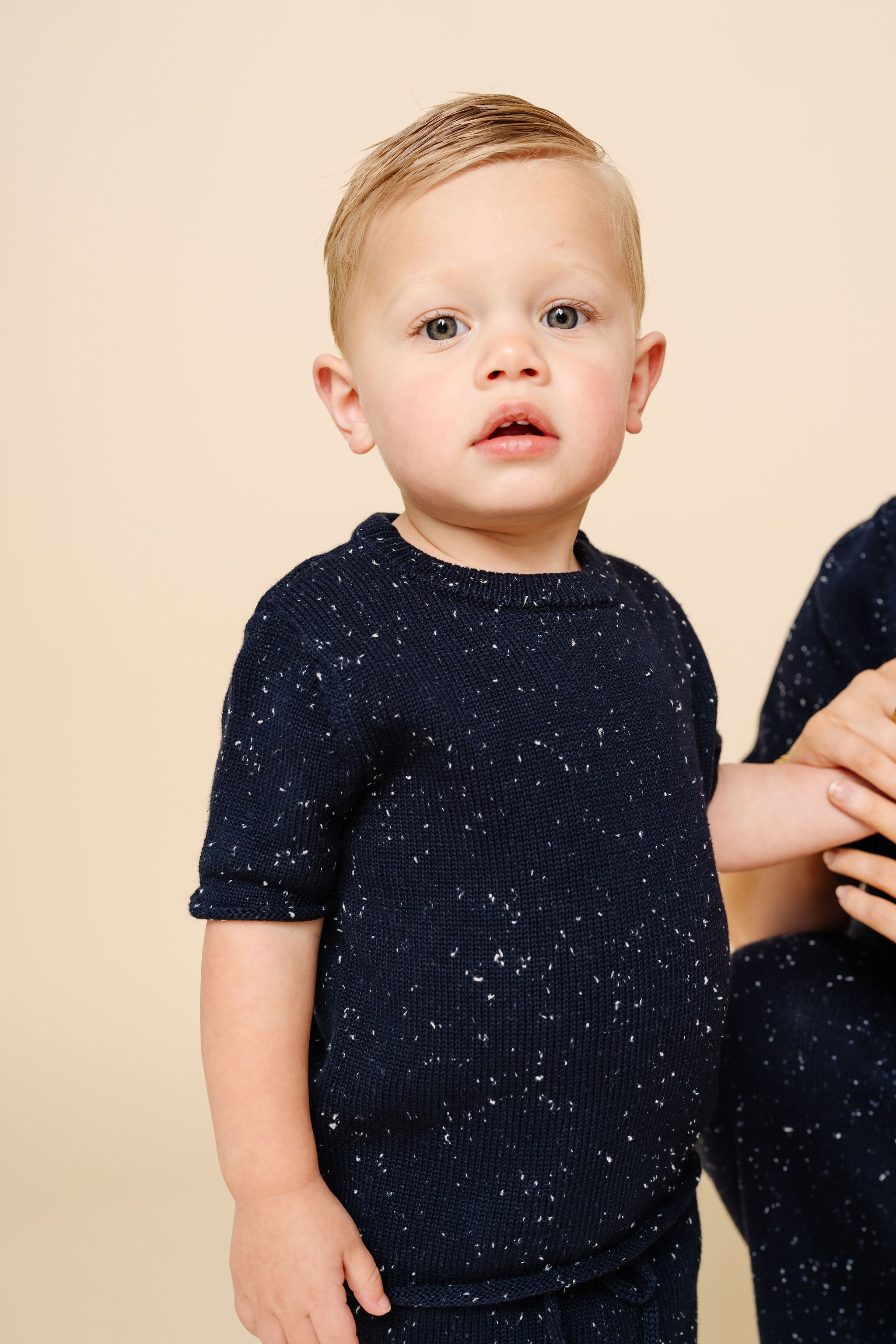 Knit Shirt + Short Set - Navy Speckle