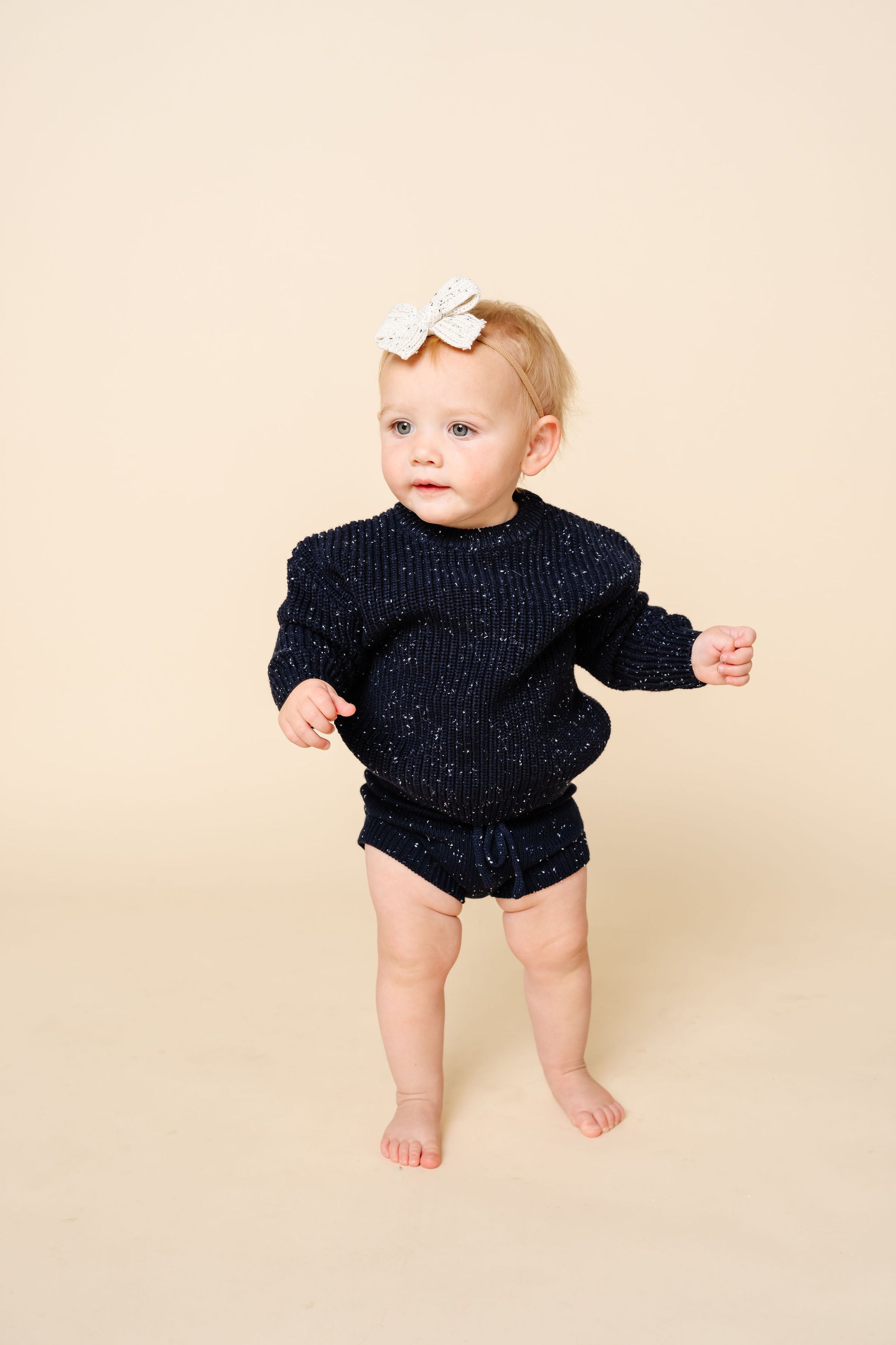 Sweater Bow - Cream Speckle Chunky Knit