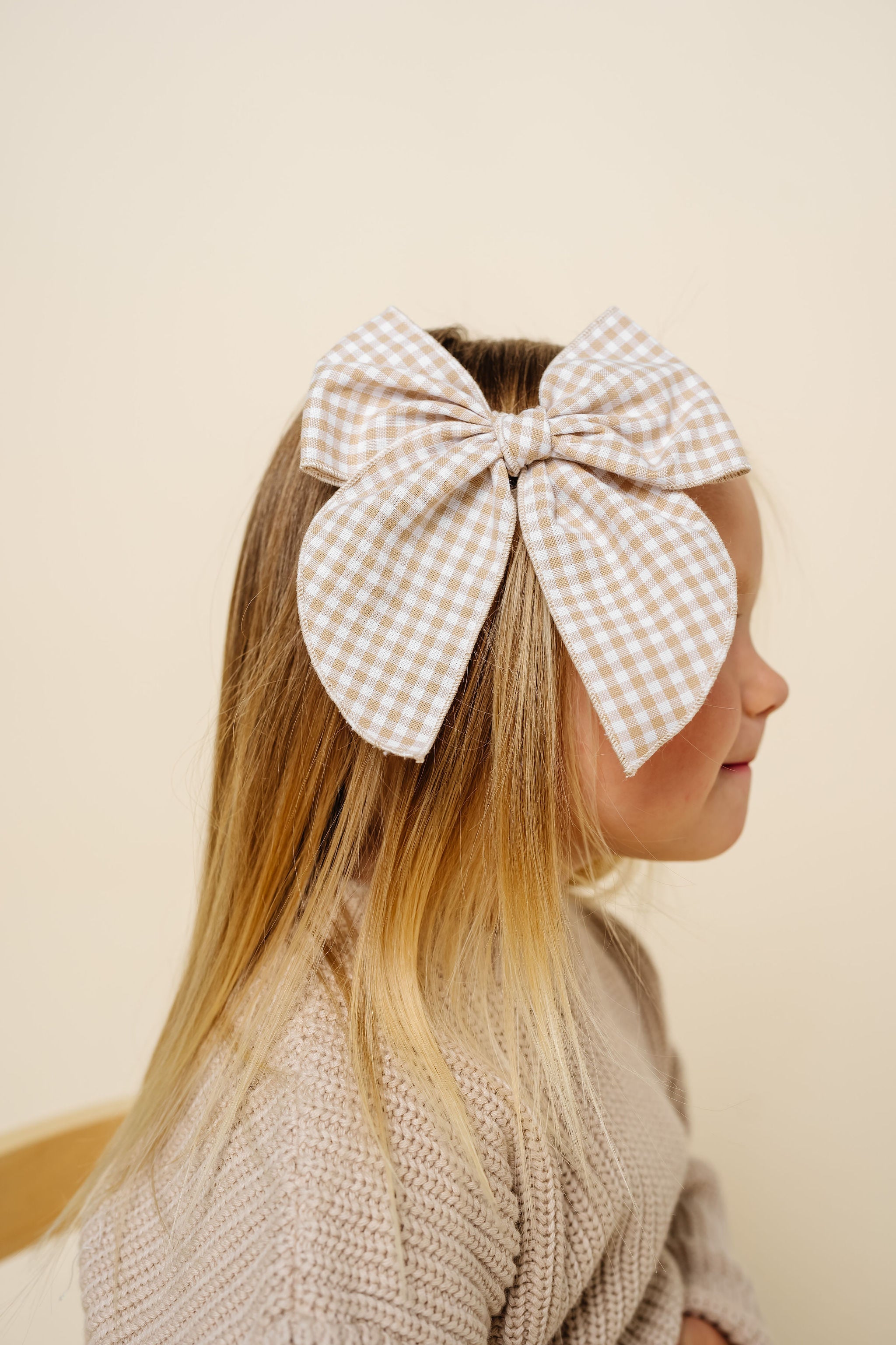 Heirloom Bow - Tan Gingham Clip