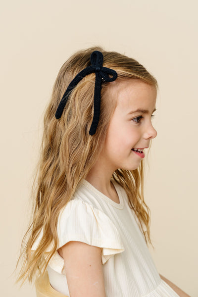 Sweater Bow - Black Knit Sash Clip