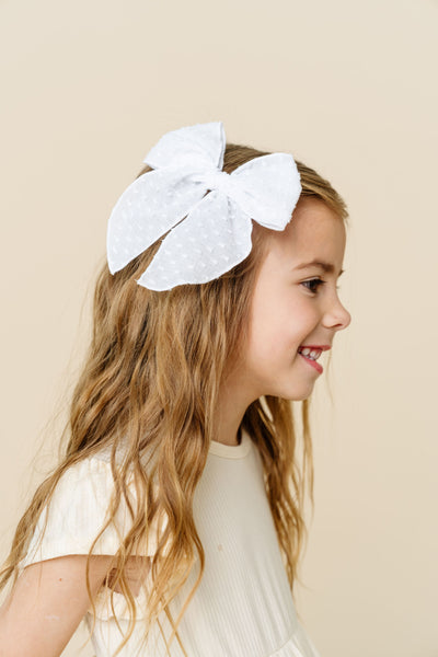 Heirloom Bow - White Swiss Dot Clip