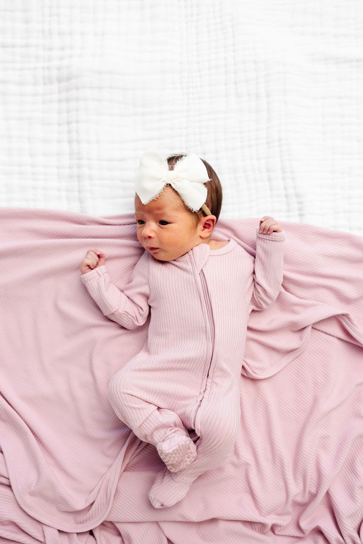 Haven Ribbed Newborn Headband Bundle + Zipper Footie
