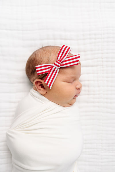 Classic Bow - Red Stripe Petite Headband
