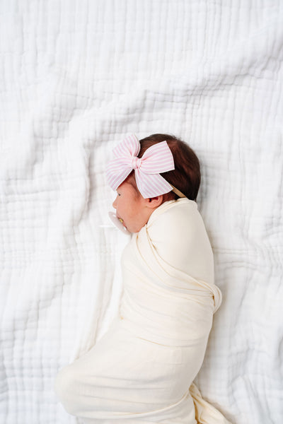 Ribbon Bow - Pink Stripe Headband