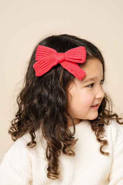 Sweater Bow - Watermelon Speckle Chunky Knit Clip