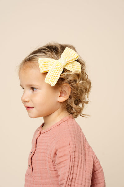 Sweater Bow - Butter Yellow Chunky Knit Clip