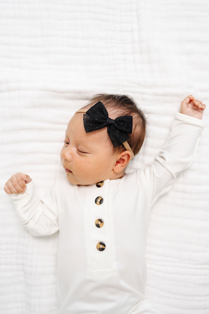 Tulle Bow - Black Dot Headband