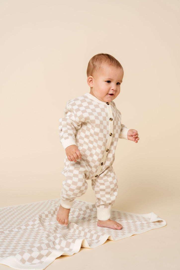 Knit Blanket - Tan Checkered