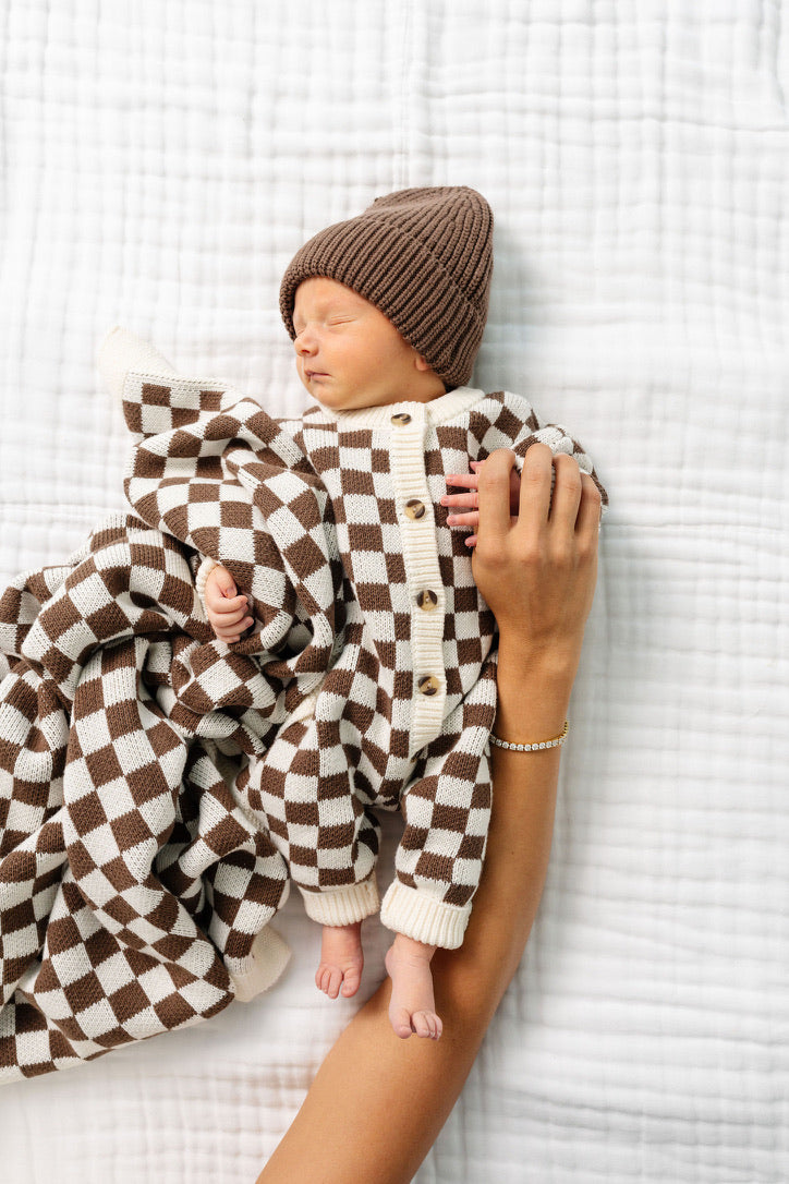 Knit Blanket - Cocoa Checkered