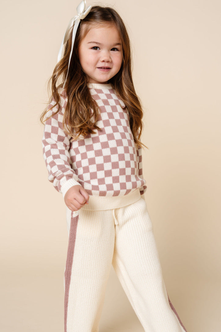 Knit Chunky Wide Leg Pant - Mauve Racer Stripe
