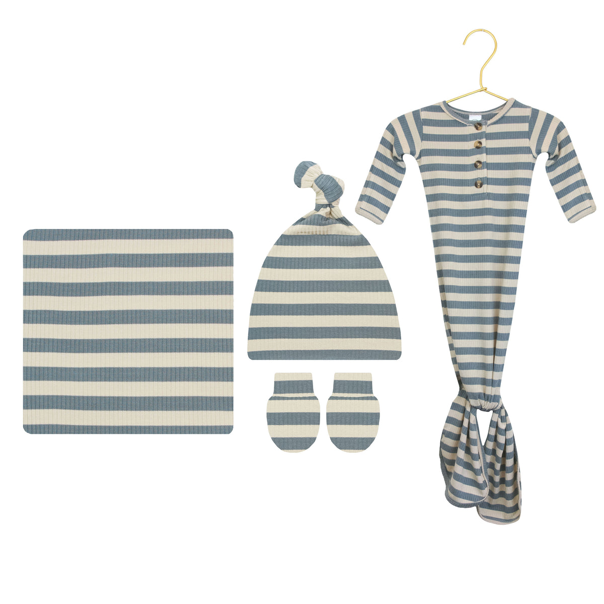 Lincoln Ribbed Newborn Hat Bundle + Knotted Gown
