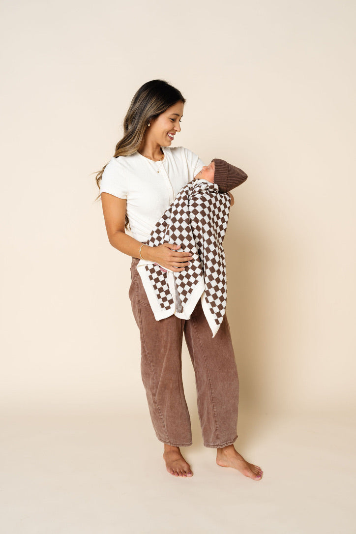 Knit Blanket - Cocoa Checkered