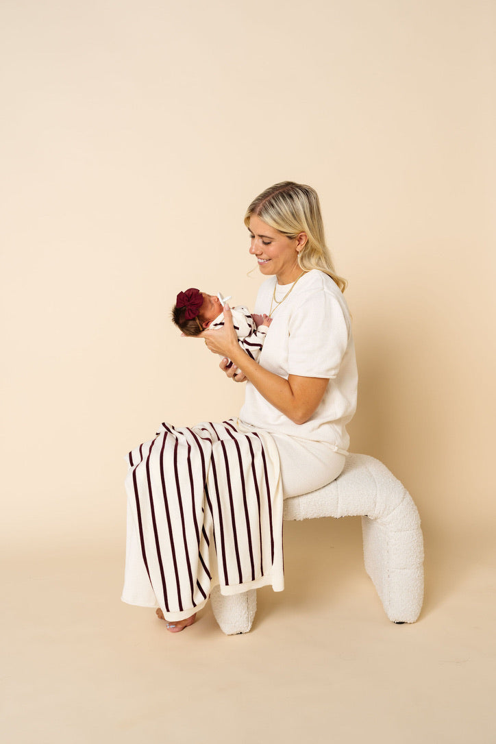 Knit Blanket - Maroon Stripe