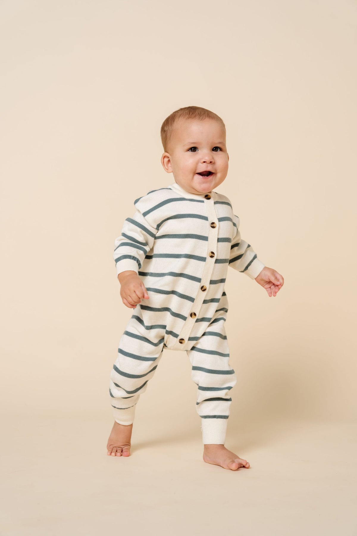 Knit Long Sleeve Onesie - Ocean Stripe