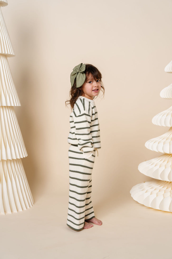 Knit Chunky Wide Leg Pant - Olive Stripe