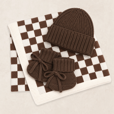 Knit Beanie Bundle - Cocoa Checkered