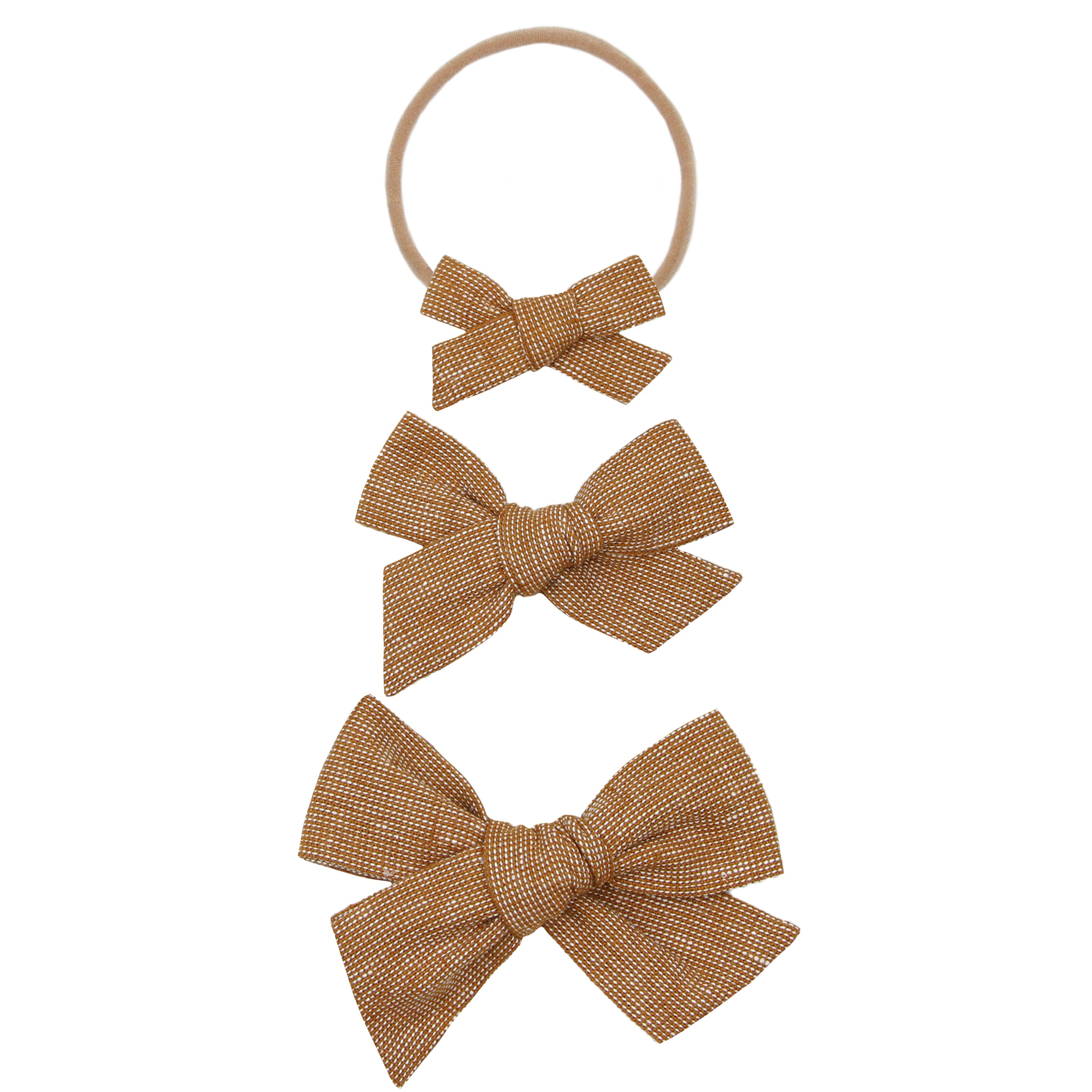 Linen Bow - Cinnamon Chambray Headband