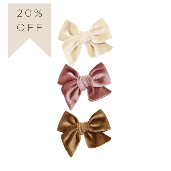 Velvet Bow Hair Clip 3 Pack: Rose