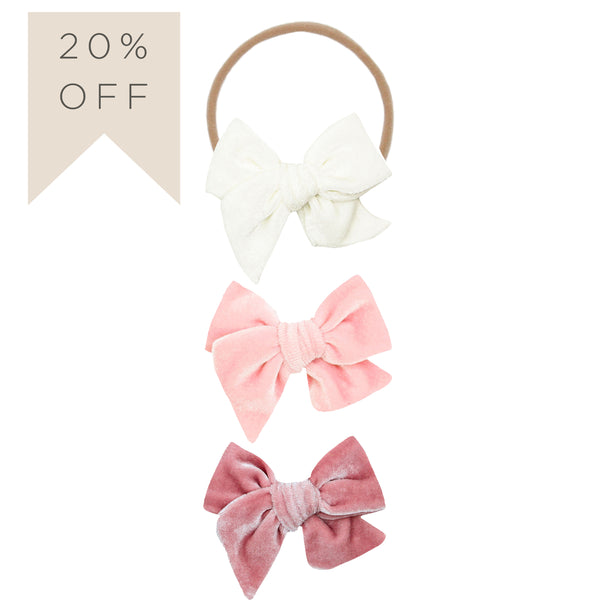 Velvet Bow Headband 3 Pack: Petal