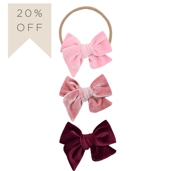 Velvet Bow Headband 3 Pack: Berry