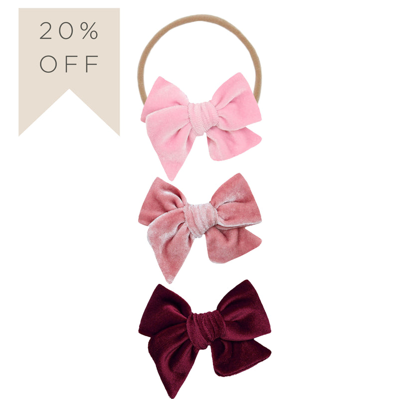 Velvet Bow Headband 3 Pack: Berry