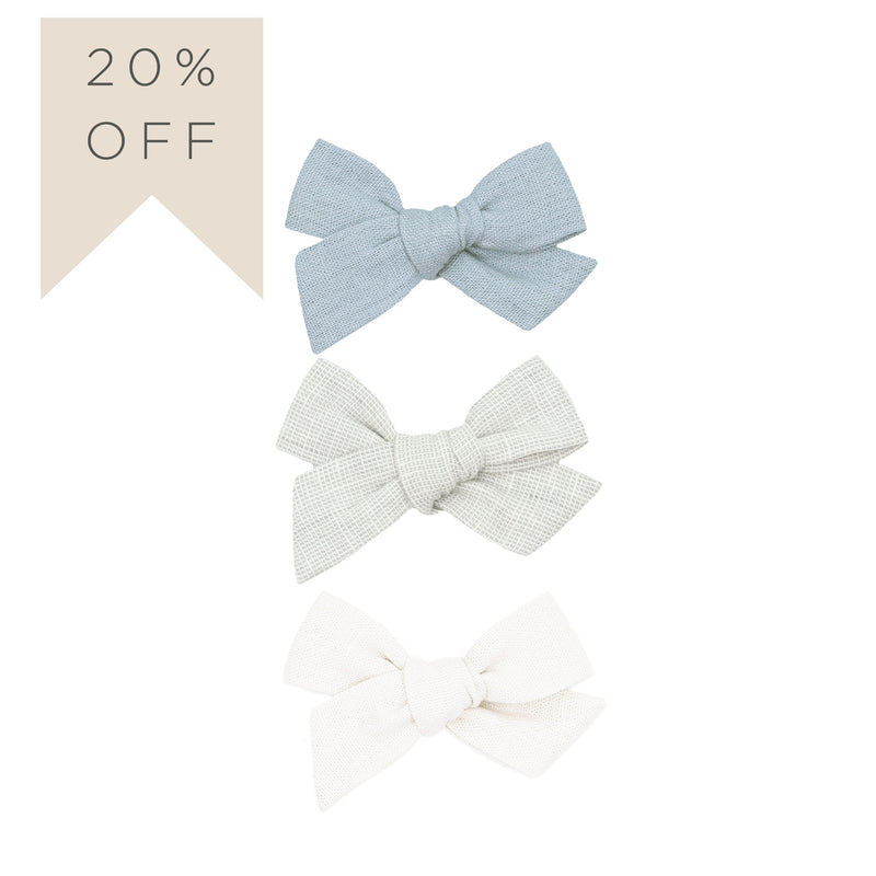 Linen Bow 3 Pack: Grey Chambray Clips