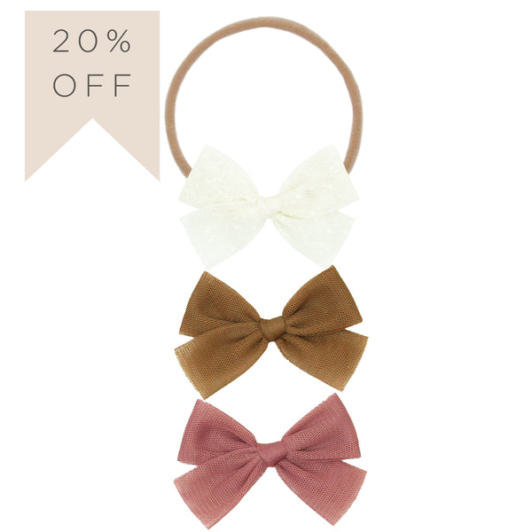 Tulle Bow 3 Pack: Cinnamon Headbands