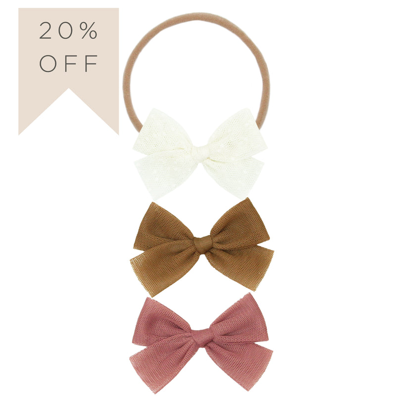 Tulle Bow 3 Pack: Cinnamon Headbands
