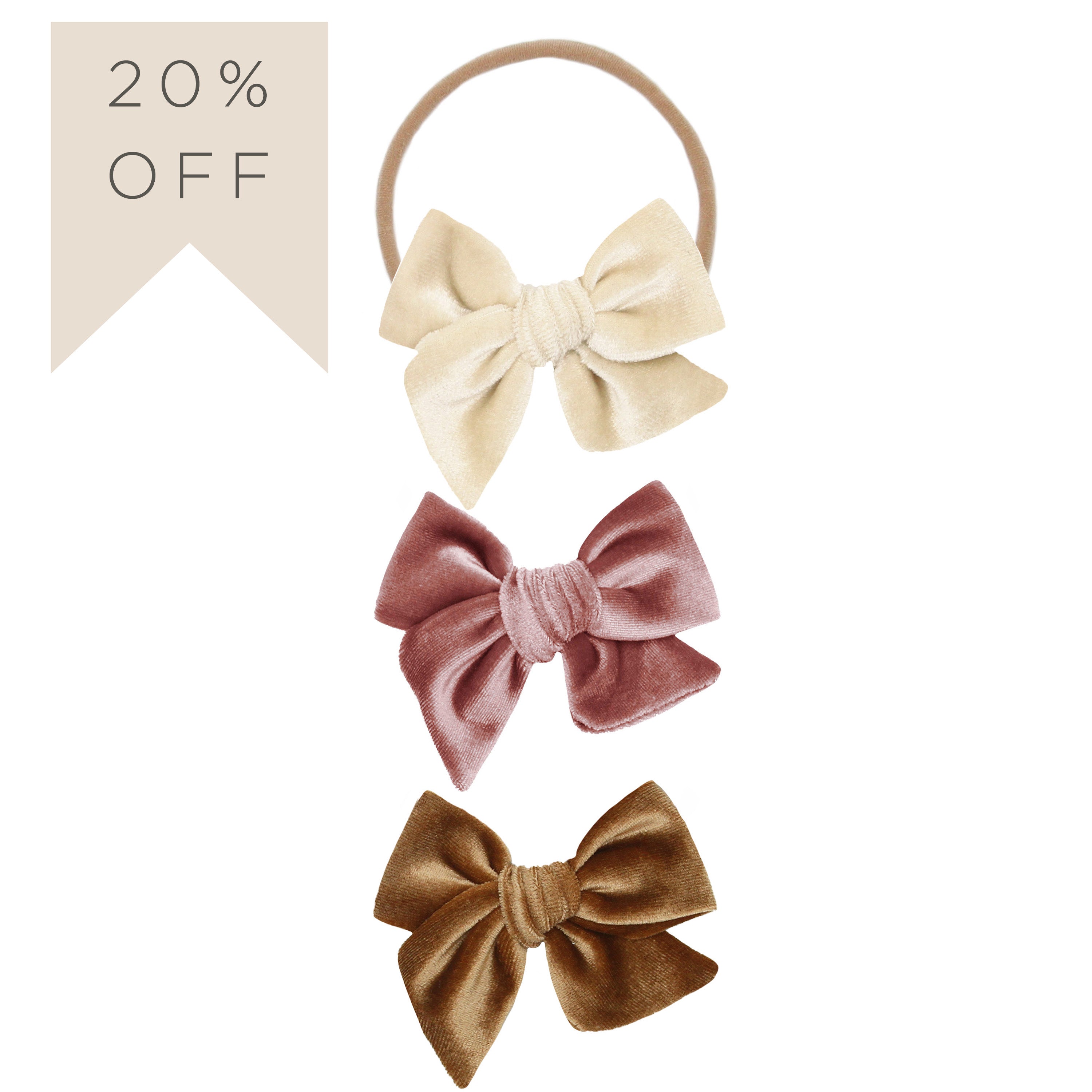 Velvet Bow 3 Pack: Rose