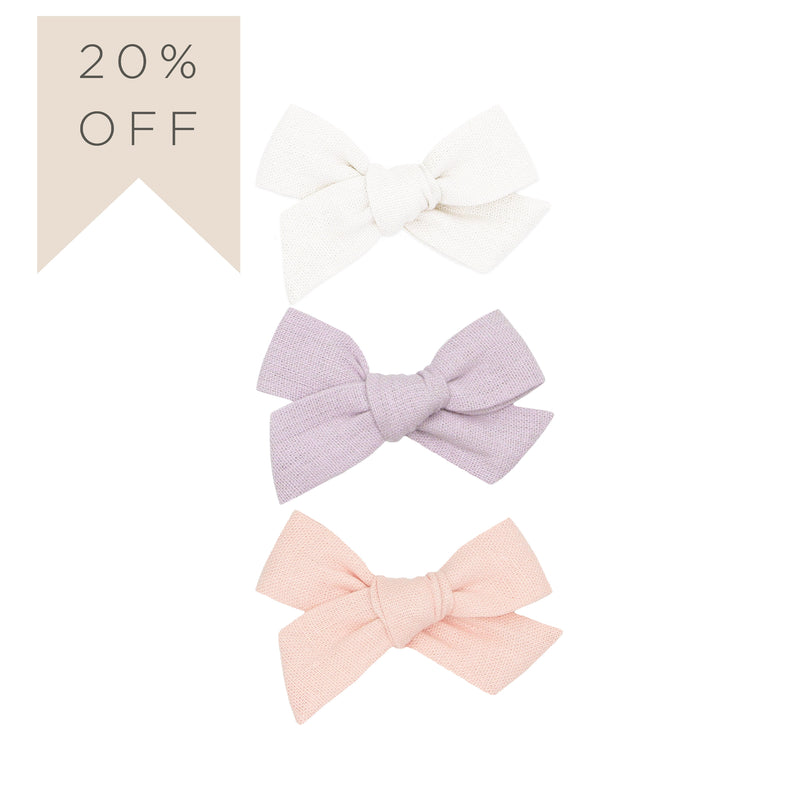 Linen Bow 3 Pack: Lavender Clips