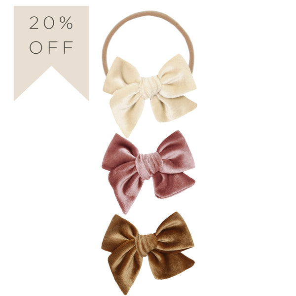 Velvet Bow Headband 3 Pack: Rose