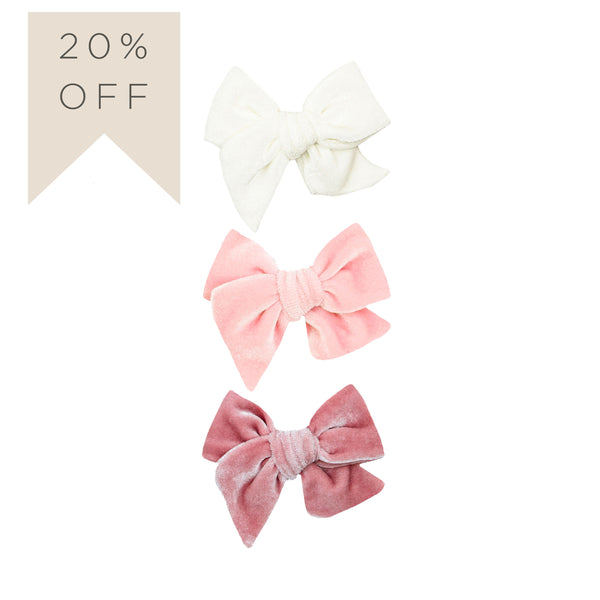 Velvet Bow Hair Clip 3 Pack: Petal