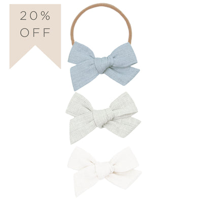 Linen Bow 3 Pack: Grey Chambray Headbands