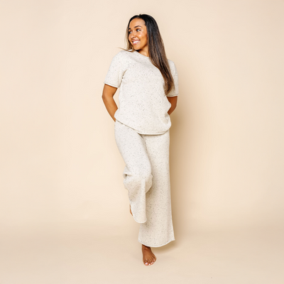 Knit Women's Short Sleeve Tee - Cream Speckle