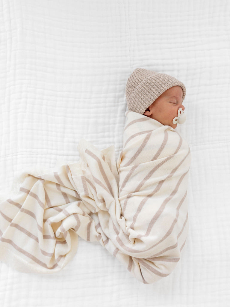 Knit Blanket - Tan Stripe