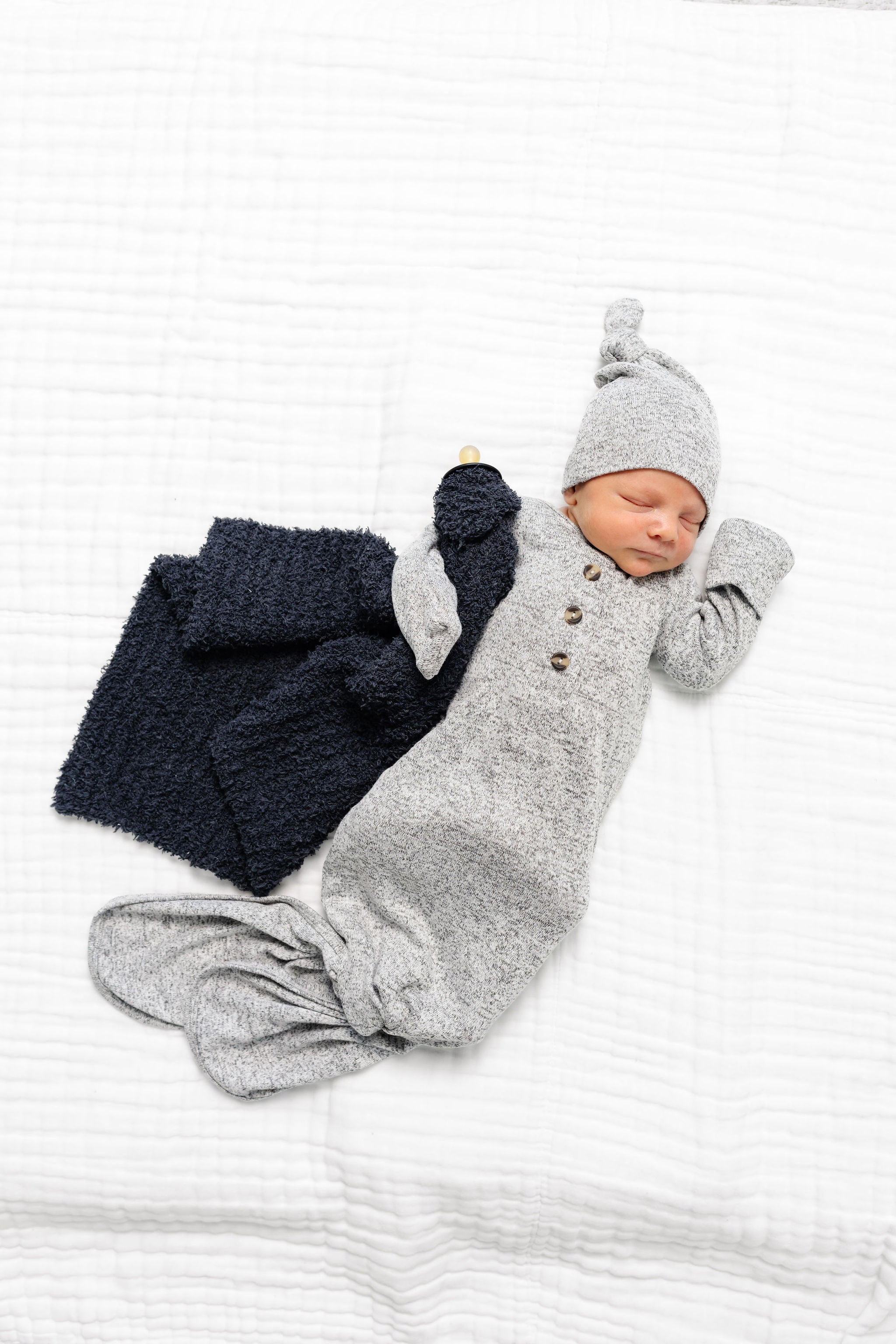 Sam Plush Knit Newborn Hat Bundle + Knotted Gown