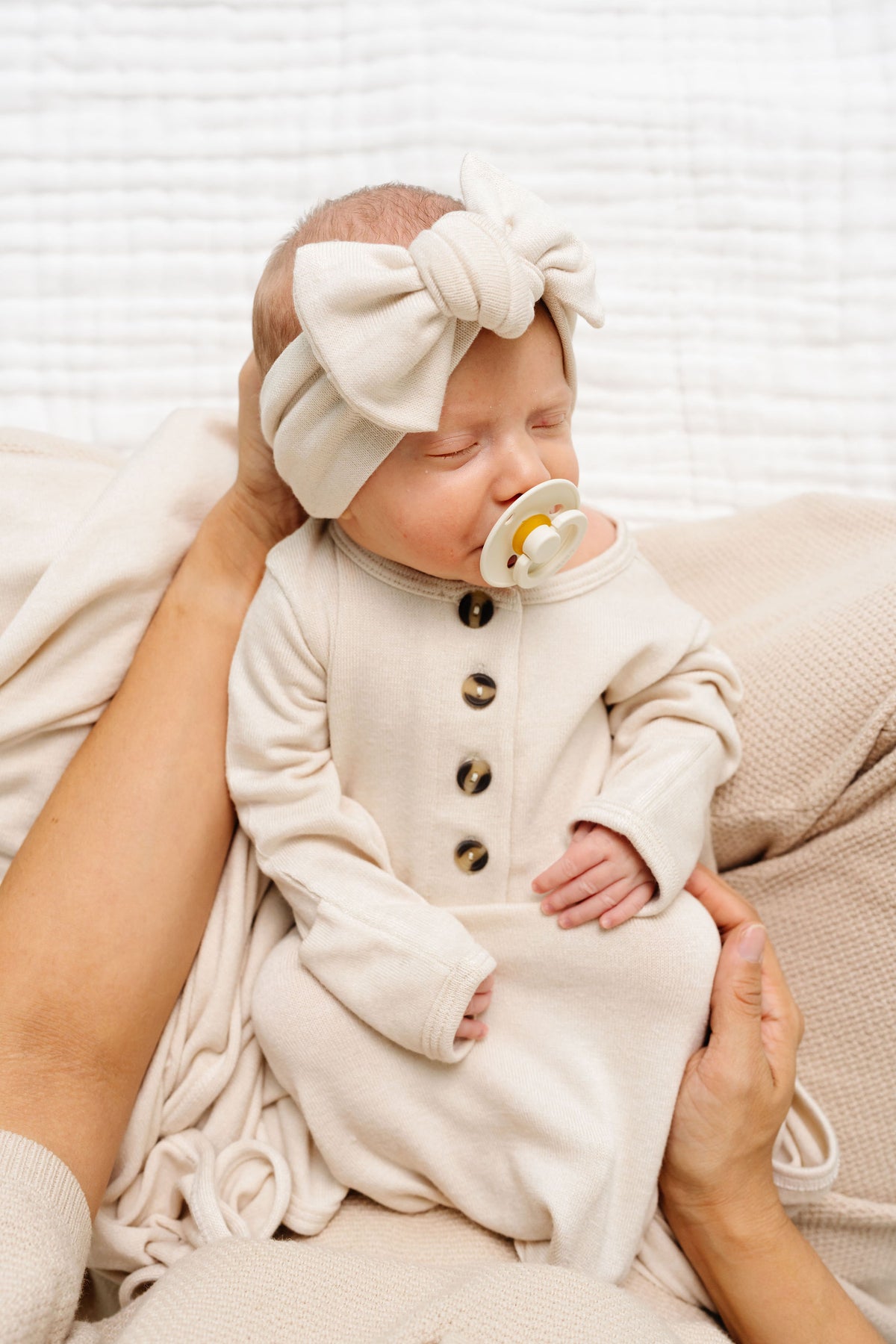 Dakota Plush Knit Newborn Headband Bundle + Knotted Gown