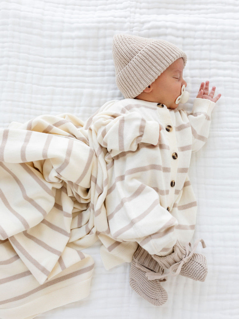 Knit Long Sleeve Onesie - Tan Stripe