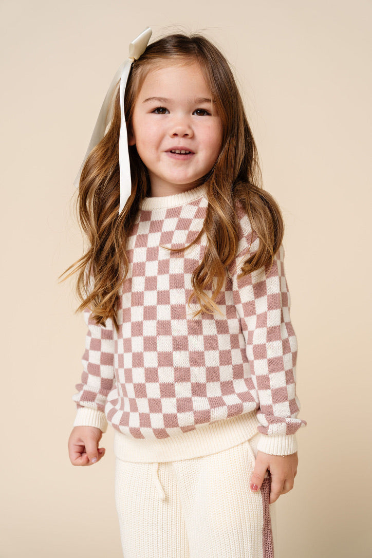 Knit Chunky Sweater - Mauve Checkered