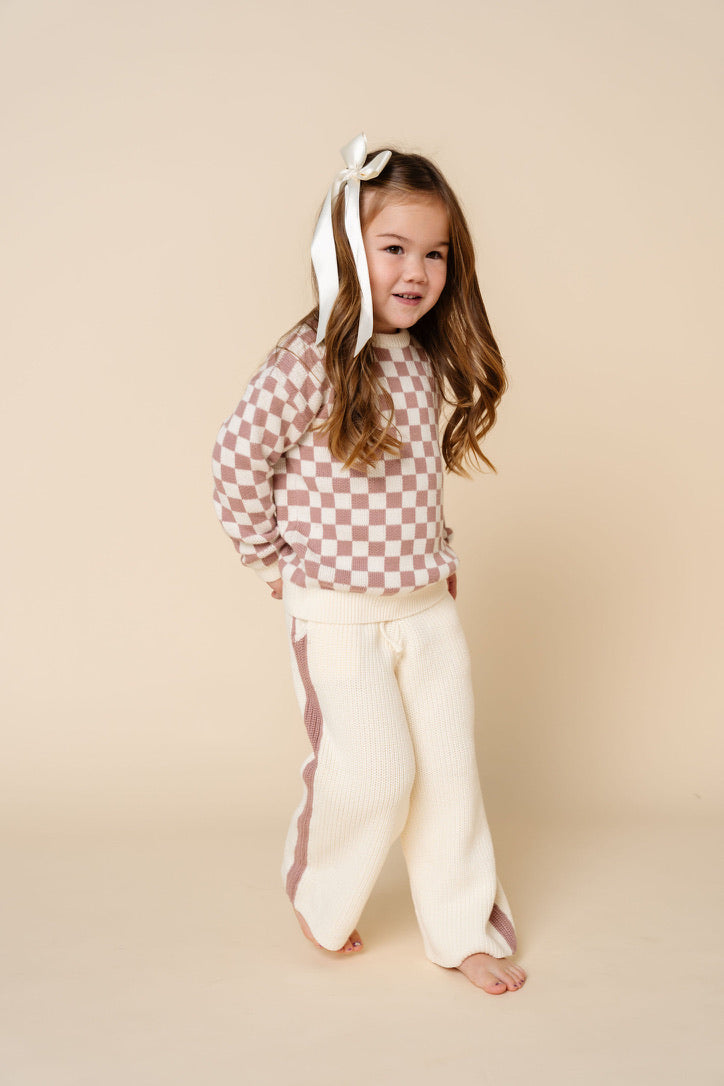 Knit Chunky Sweater - Mauve Checkered