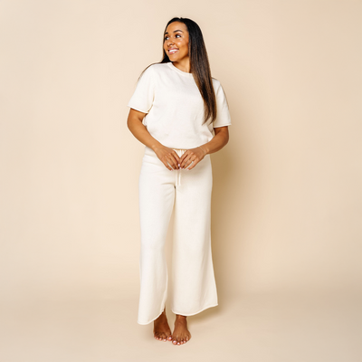 Knit Women's Wide Leg Pants - Ivory