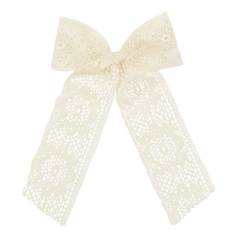 November - Lace Bow - Ivory Floral Sash Clip